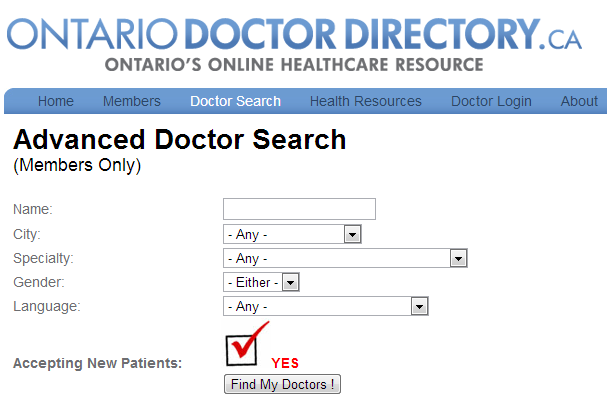 Ontario Doctor Directory - Member Registration